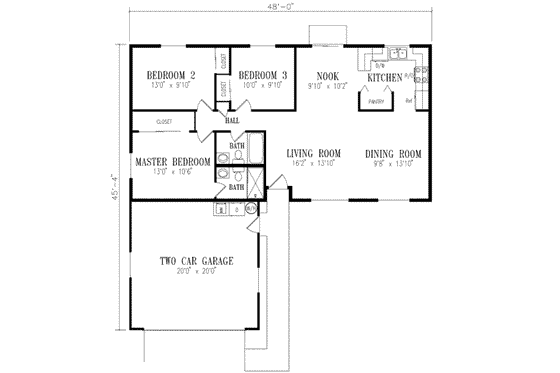 Floor Plan - Main Floor for Ranch House Plan #1-203 - 3 bed, 2 bath