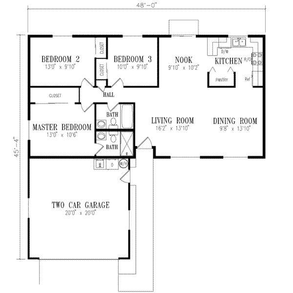 Architectural House Design - Ranch Floor Plan - Main Floor Plan #1-203
