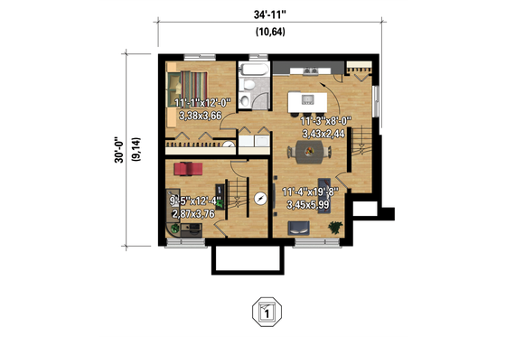 Floor Plan - Lower Floor 1 for Contemporary House Plan #25-4400 - 3 bed, 2 bath