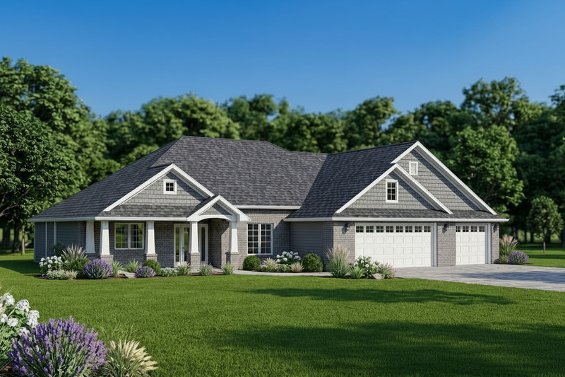 Exterior - Front Elevation 2 for Ranch House Plan #1064-34 - 3 bed, 2.5 bath