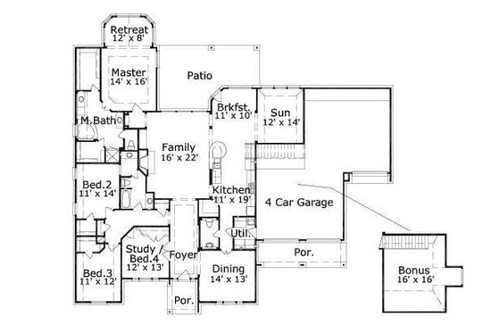 Floor Plan - Main Floor for European House Plan #411-333 - 4 bed, 2.5 bath