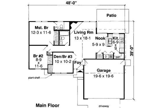 Floor Plan - Main Floor for Traditional House Plan #312-373 - 3 bed, 2 bath