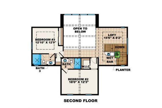 Floor Plan - Upper Floor for Colonial House Plan #27-407 - 4 bed, 3.5 bath