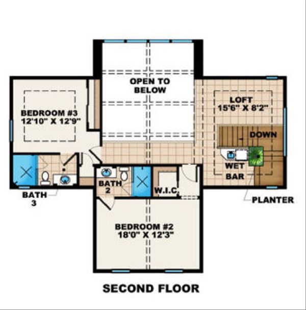 Colonial Floor Plan - Upper Floor Plan #27-407