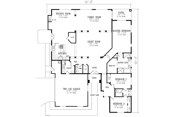 Floor Plan - Main Floor for Adobe / Southwestern House Plan #1-661 - 3 bed, 2.5 bath