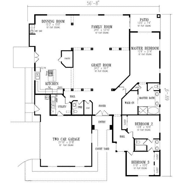 Home Plan - Adobe / Southwestern Floor Plan - Main Floor Plan #1-661