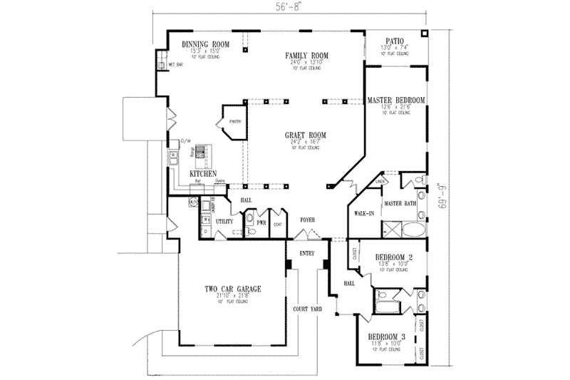 Dream House Plan - Floor Plan - Main Floor for Adobe / Southwestern House Plan #1-661 - 3 bed, 2.5 bath