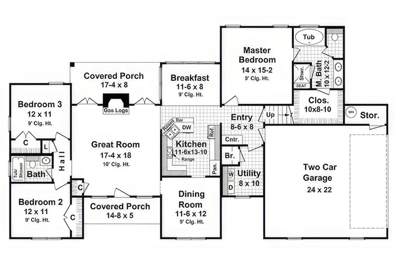 House Blueprint - Floor Plan - Main Floor for Farmhouse House Plan #21-534 - 3 bed, 2 bath