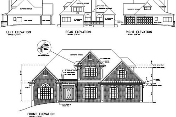 Exterior - Rear Elevation for European House Plan #56-148 - 4 bed, 3.5 bath