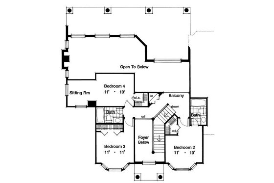 Floor Plan - Upper Floor for Classical House Plan #417-325 - 4 bed, 3.5 bath
