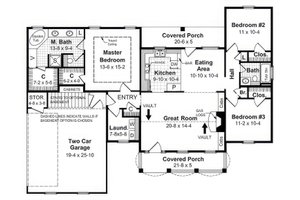 Floor Plan - Main Floor for Farmhouse House Plan #21-523 - 3 bed, 2 bath