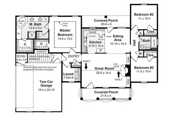 Floor Plan - Main Floor for Farmhouse House Plan #21-523 - 3 bed, 2 bath