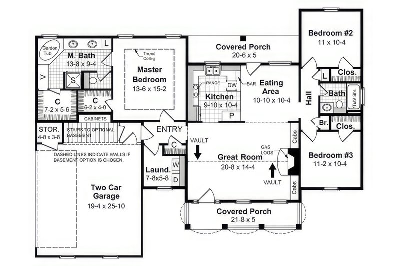 House Design - Floor Plan - Main Floor for Farmhouse House Plan #21-523 - 3 bed, 2 bath
