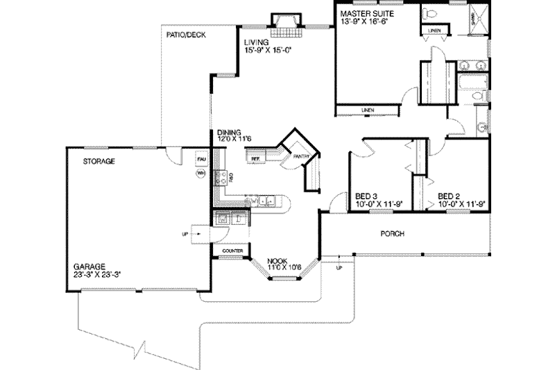 House Plan Design - Floor Plan - Main Floor for Traditional House Plan #60-396 - 3 bed, 2 bath