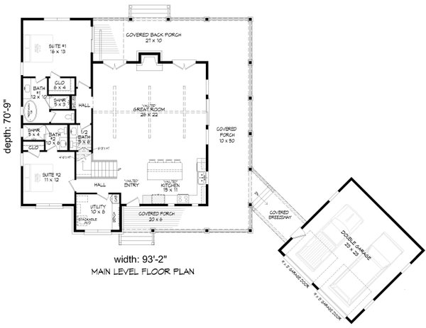 House Blueprint - Country Floor Plan - Main Floor Plan #932-1346