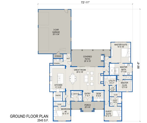 House Blueprint - Farmhouse Floor Plan - Main Floor Plan #1103-1