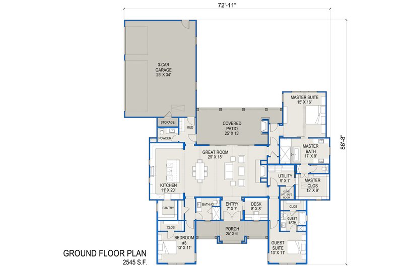 House Design - Floor Plan - Main Floor for Farmhouse House Plan #1103-1 - 3 bed, 3.5 bath