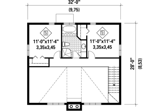 Floor Plan - Upper Floor for Cabin House Plan #25-4587 - 3 bed, 1 bath