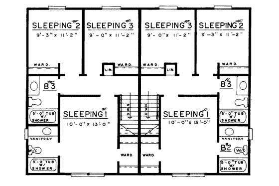 Floor Plan - Upper Floor for Traditional House Plan #303-451 - 3 bed, 2.5 bath