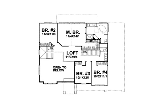 Floor Plan - Upper Floor for European House Plan #50-291 - 4 bed, 3 bath