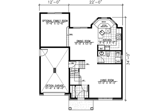 Floor Plan - Main Floor for European House Plan #138-206 - 3 bed, 1.5 bath