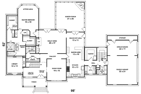 Floor Plan - Main Floor for Country House Plan #81-398 - 5 bed, 3.5 bath