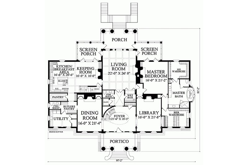 House Design - Floor Plan - Main Floor for Classical House Plan #137-211 - 5 bed, 6 bath