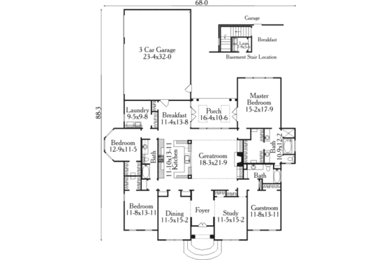 Floor Plan - Main Floor for European House Plan #406-233 - 4 bed, 3 bath