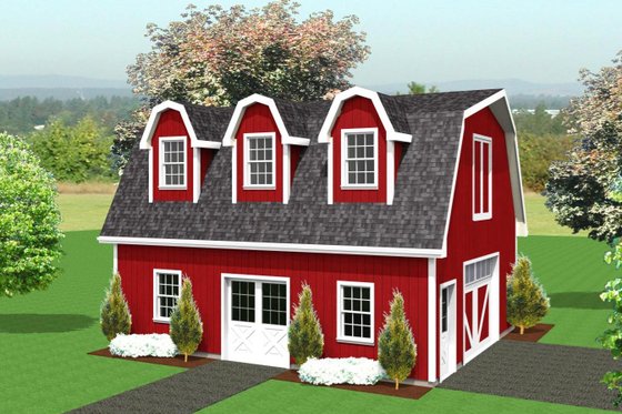 Exterior - Front Elevation for Barndominium House Plan #75-215, 0 bath