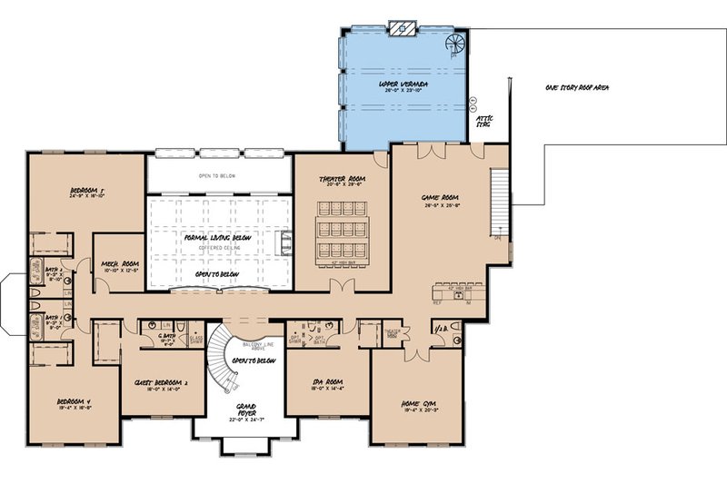 Architectural House Design - Floor Plan - Upper Floor for European House Plan #923-256 - 6 bed, 6.5 bath