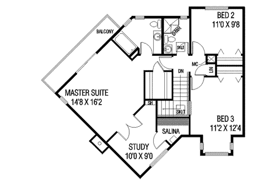 Floor Plan - Upper Floor for Traditional House Plan #60-319 - 3 bed, 2.5 bath