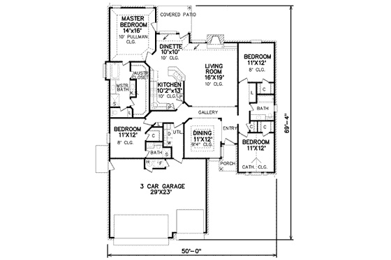 Floor Plan - Main Floor for Traditional House Plan #65-240 - 4 bed, 3 bath