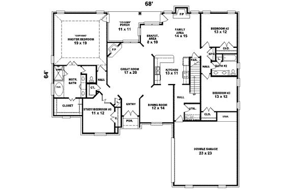 Floor Plan - Main Floor for European House Plan #81-612 - 4 bed, 3 bath