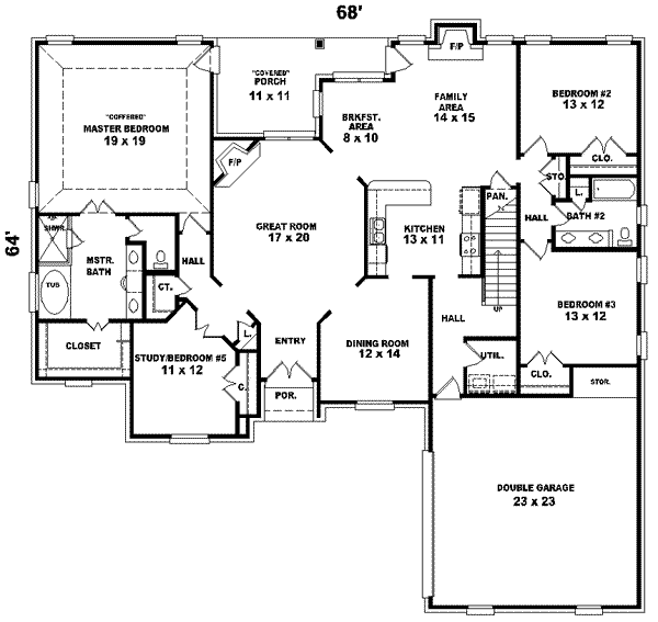 Floor Plan - Main Floor for European House Plan #81-612 - 4 bed, 3 bath