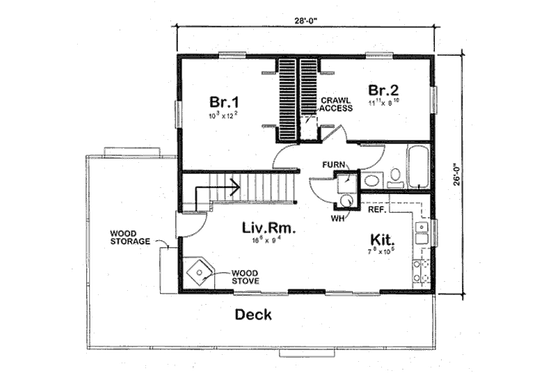 Floor Plan - Main Floor for Ranch House Plan #312-756 - 2 bed, 1 bath