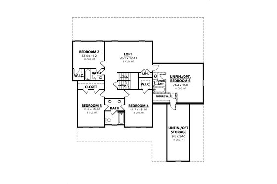 Floor Plan - Upper Floor for Craftsman House Plan #1080-31 - 5 bed, 4.5 bath