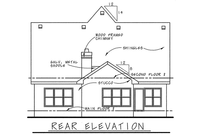 House Blueprint - Exterior - Rear Elevation for European House Plan #20-1231 - 3 bed, 2.5 bath
