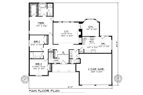 Floor Plan - Main Floor for Traditional House Plan #70-291 - 3 bed, 2.5 bath