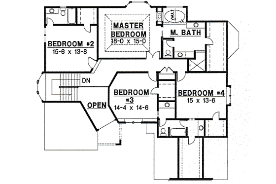 Floor Plan - Upper Floor for Traditional House Plan #67-133 - 4 bed, 4 bath