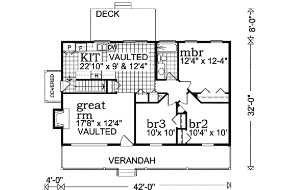 Floor Plan - Main Floor for Country House Plan #47-644 - 3 bed, 1 bath