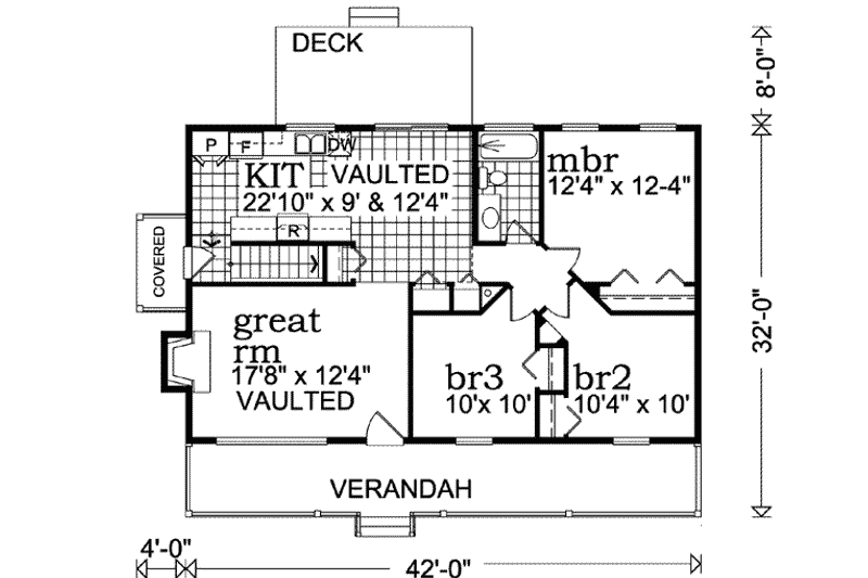 House Blueprint - Floor Plan - Main Floor for Country House Plan #47-644 - 3 bed, 1 bath