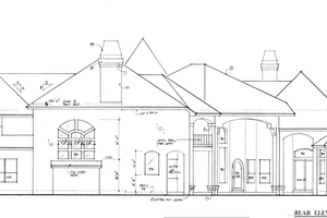 Exterior - Rear Elevation for European House Plan #135-101 - 4 bed, 5.5 bath