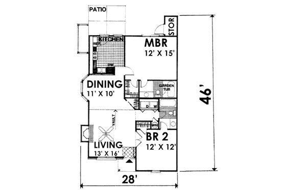 Floor Plan - Main Floor for Cottage House Plan #30-195 - 2 bed, 2 bath