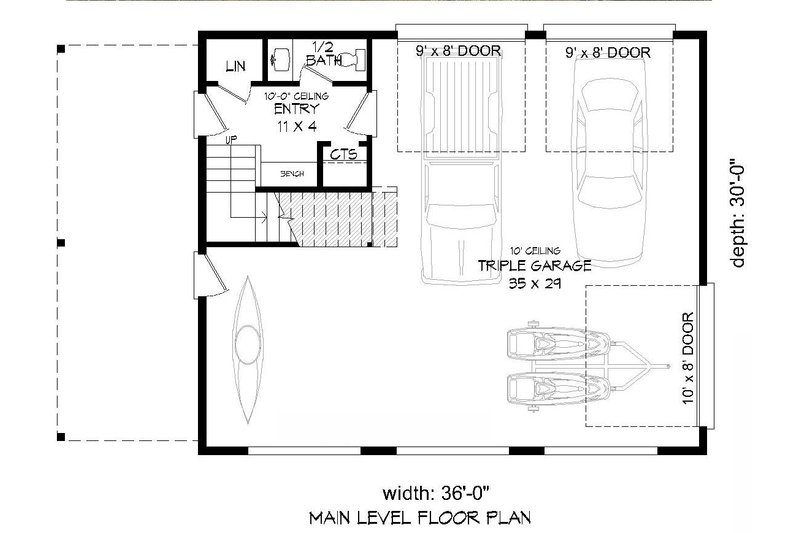 Architectural House Design - Floor Plan - Main Floor for Contemporary House Plan #932-299 - 1 bed, 1.5 bath
