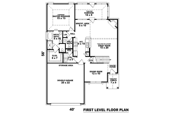 Floor Plan - Main Floor for European House Plan #81-801 - 3 bed, 2.5 bath