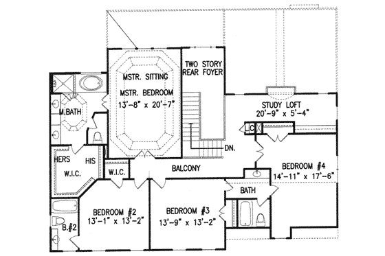 Floor Plan - Upper Floor for Colonial House Plan #54-138 - 4 bed, 3.5 bath