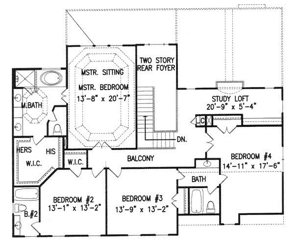 Architectural House Design - Colonial Floor Plan - Upper Floor Plan #54-138