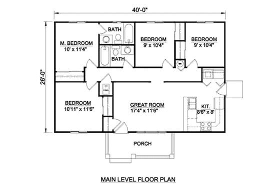Floor Plan - Main Floor for Traditional House Plan #116-265 - 4 bed, 2 bath