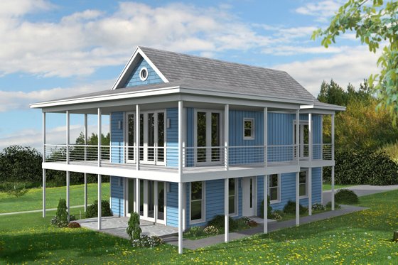 Exterior - Front Elevation 3 for Beach House Plan #932-721 - 1 bed, 2 bath