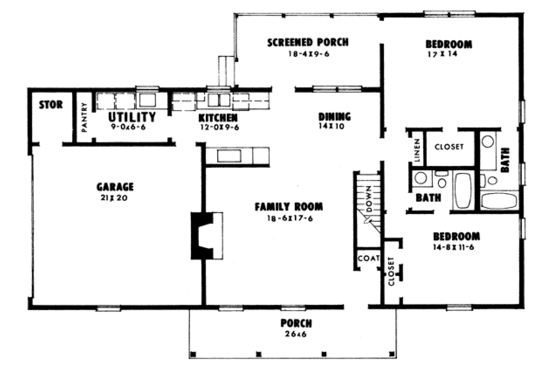 Floor Plan - Main Floor for Ranch House Plan #10-123 - 2 bed, 2 bath
